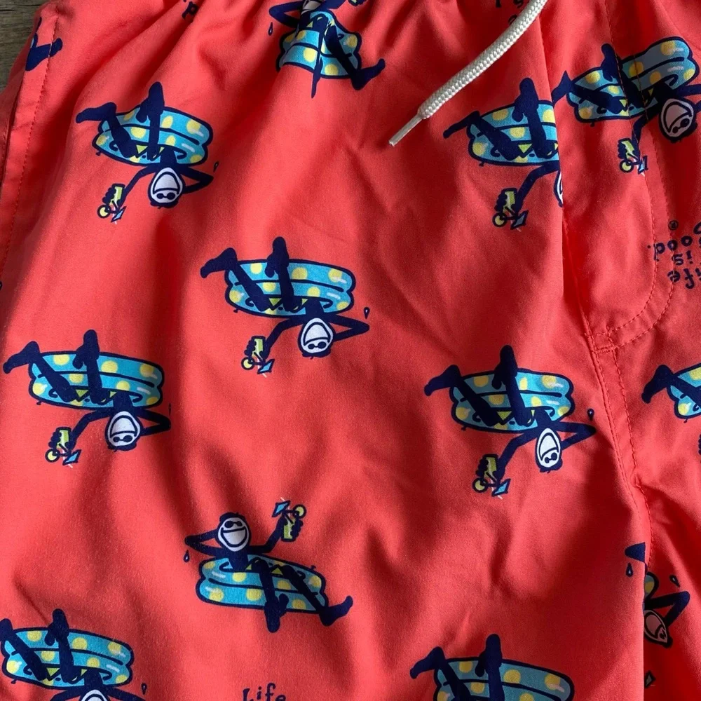 Life is Good Orange Print Men’s Jake Pool Party Swim Trunk Size Medium